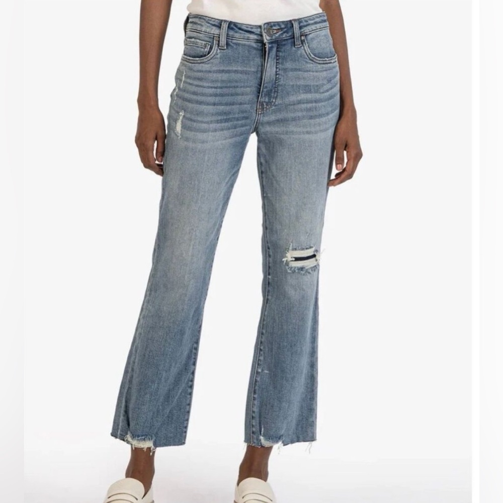 Kut from the Kloth Kelsey High Rise Fab Ab Ankle Flare Size 10 Distressed